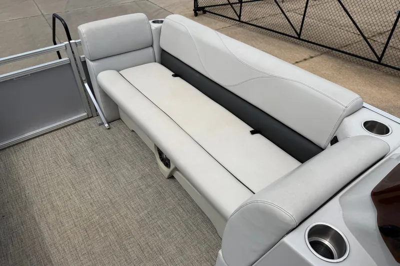 Slide: The Image of 2021 Avalon 2280 Venture Quad Lounger with comfortable seating and cup holders on deck. - 13