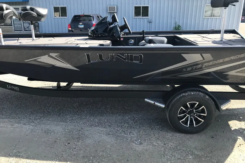 The Image of 2027 Lund 1875 Renegade boat on trailer, parked outdoors. - 0