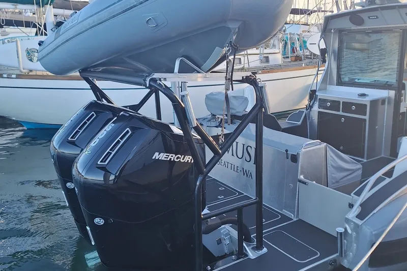 Slide: The Image of 2023 Life Proof 41 full cabin boat with dual Mercury engines docked in marina. - 6