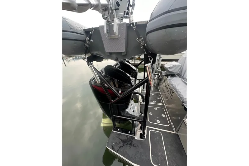 Slide: The Image of 2023 Life Proof 41 full cabin boat with dual outboard motors and sturdy framework. - 49