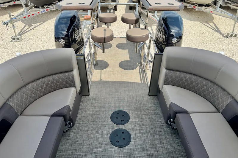 Slide: The Image of Interior of a 2027 Vanderbilt 700T boat with seating and bar stools. - 16