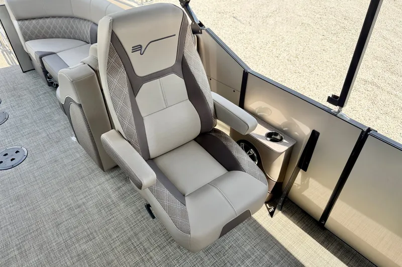Slide: The Image of Luxurious seating in a 2027 Vanderbilt 700T boat, featuring modern design and comfort. - 19
