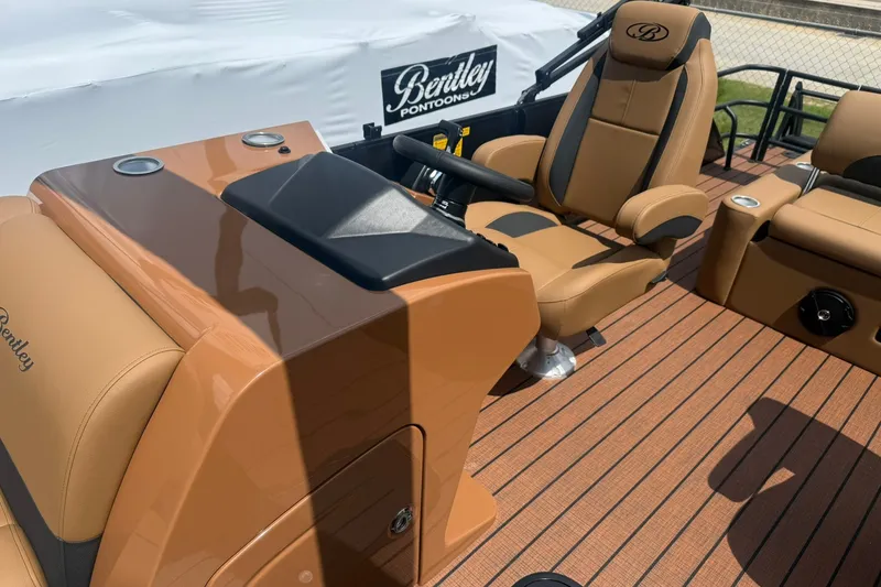 Slide: The Image of 2026 Bentley Pontoons Legacy 223 Swingback interior with luxurious seating and sleek design. - 7