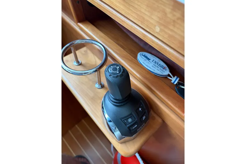 Slide: The Image of Joystick control on 2015 Sabre 38 Salon Express yacht, wooden interior detail. - 47