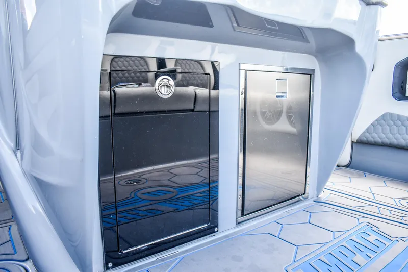 Slide: The Image of The 2022 Deep Impact 399 Forward Cabin features sleek cabinets and a modern interior. - 15