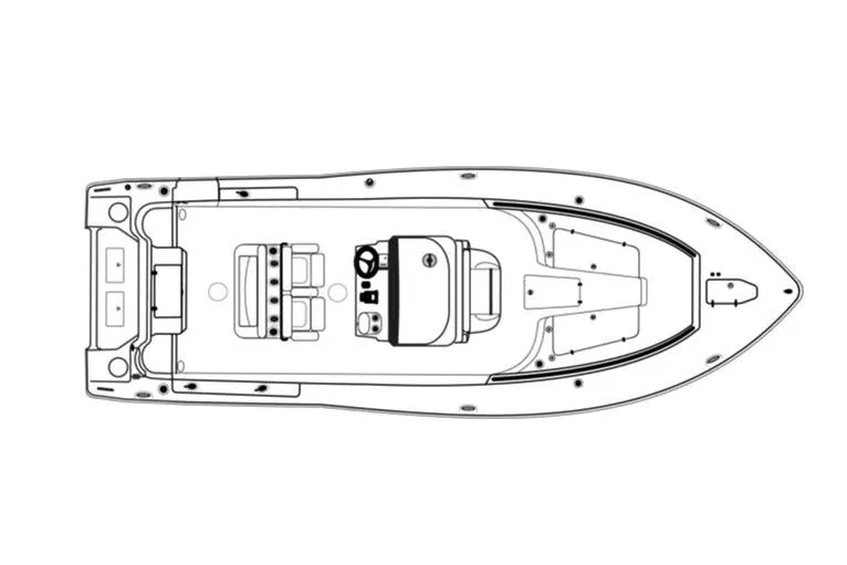 Slide: The Image of Manufacturer Provided Image: Diagram of a 2021 Sea Hunt Ultra 265SE boat, showing deck layout with helm and seating. - 15