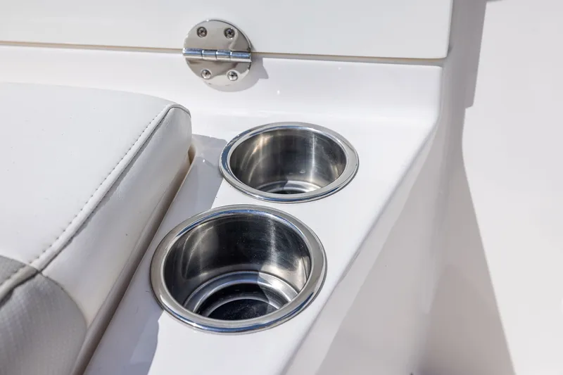 Slide: The Image of Stainless steel cup holders on 2011 Everglades 295 Center Console boat. - 49
