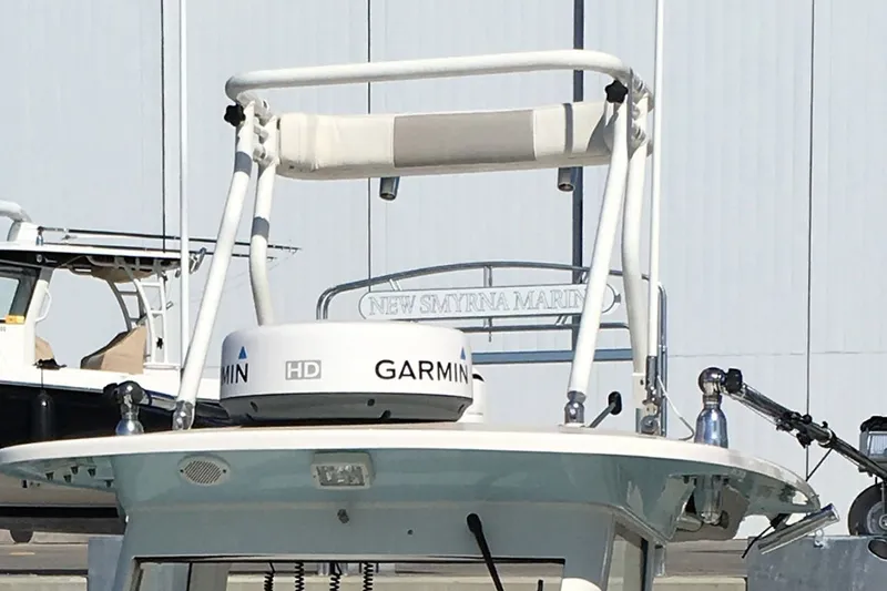 Slide: The Image of 2011 Everglades 295 Center Console boat with Garmin radar at New Smyrna Marina. - 56