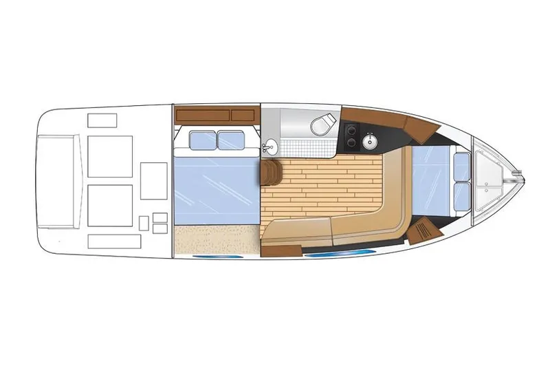 Slide: The Image of Manufacturer Provided Image: 2025 Regal 33 Express boat layout with cabin, kitchen, and seating areas. - 18