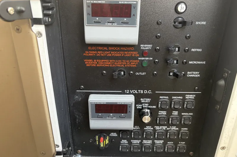 Slide: The Image of Electrical control panel on a 2015 Regulator 34 Center Console boat. - 9