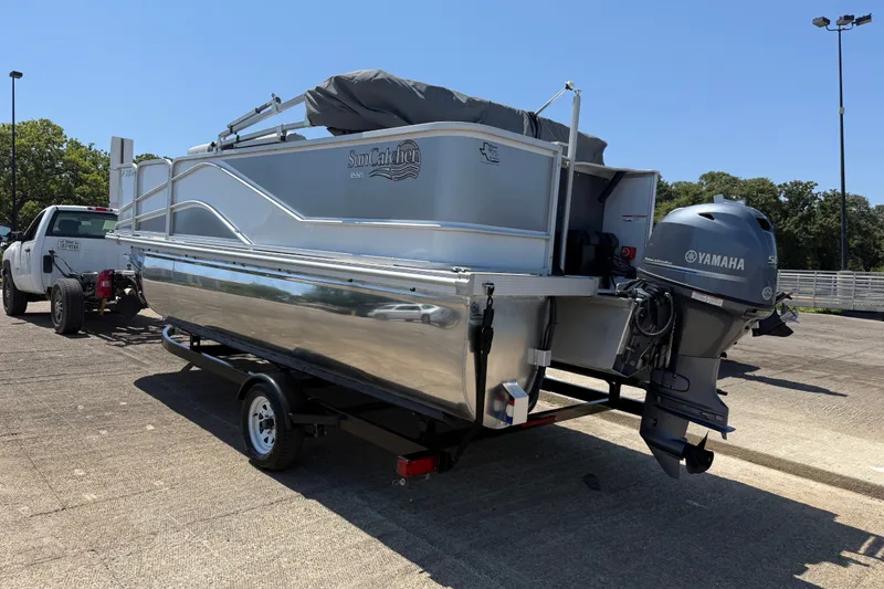 Slide: The Image of 2020 SunCatcher V18 Fish pontoon boat with Yamaha motor on trailer. - 11