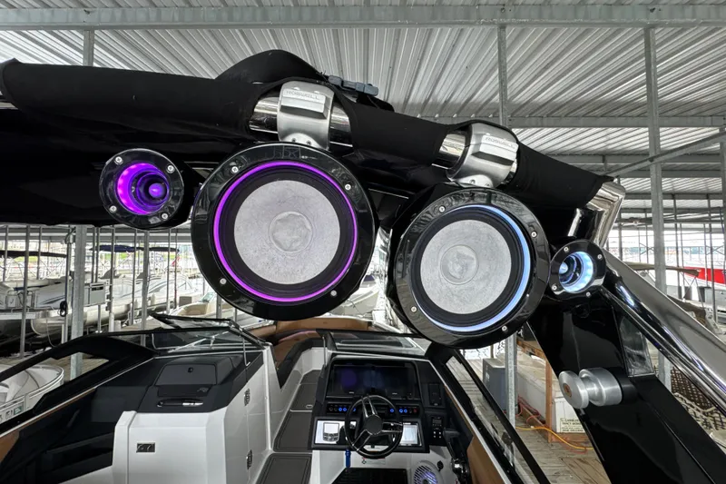 Slide: The Image of 2021 Cobalt R8 Surf boat with premium audio system and illuminated speakers. - 37