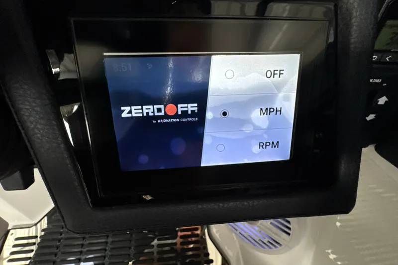 Slide: The Image of Touchscreen display in 2021 Cobalt R8 Surf boat showing Zero Off speed control settings. - 17