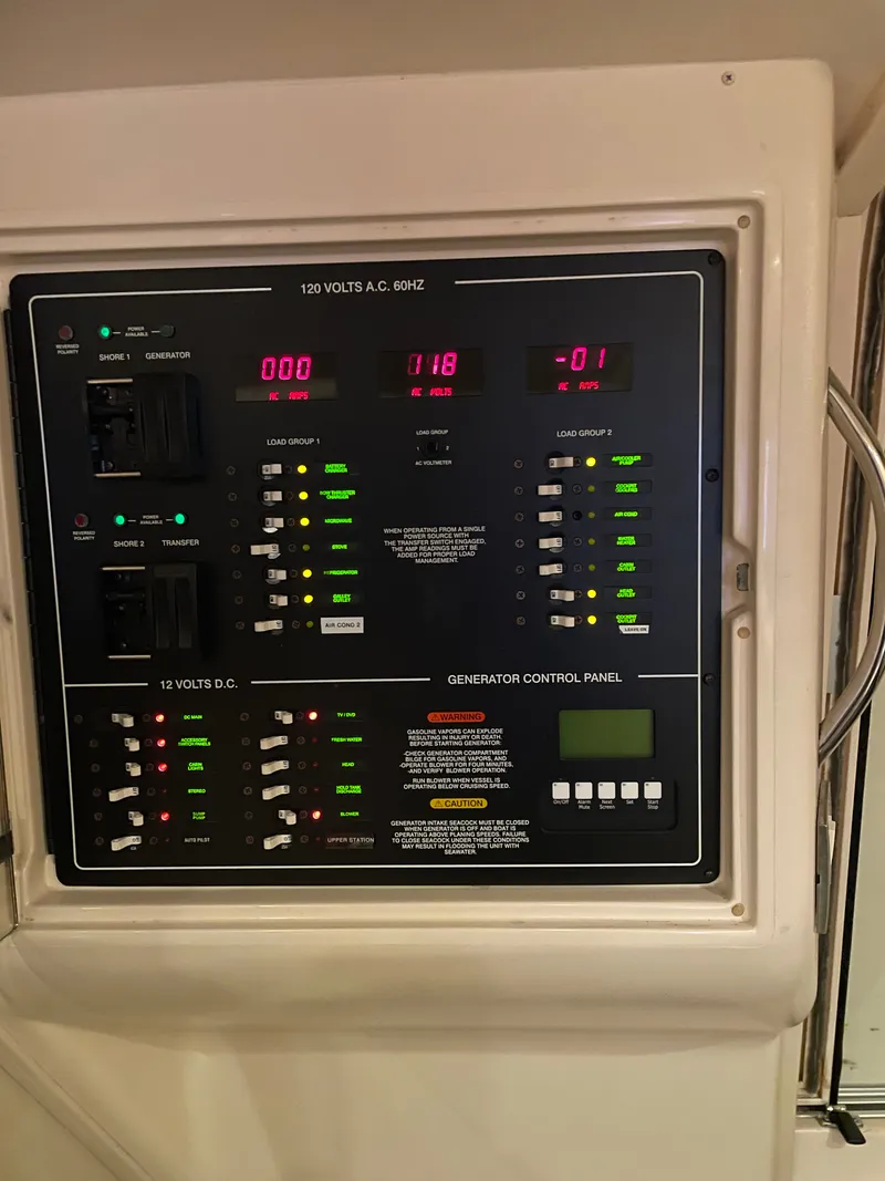 Slide: The Image of Generator control panel with digital displays and switches, mounted on a white wall. - 14
