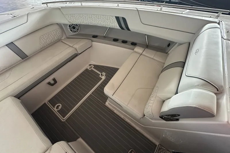 Slide: The Image of Luxurious interior of 2023 Regal LS36 boat with elegant seating and modern design. - 20