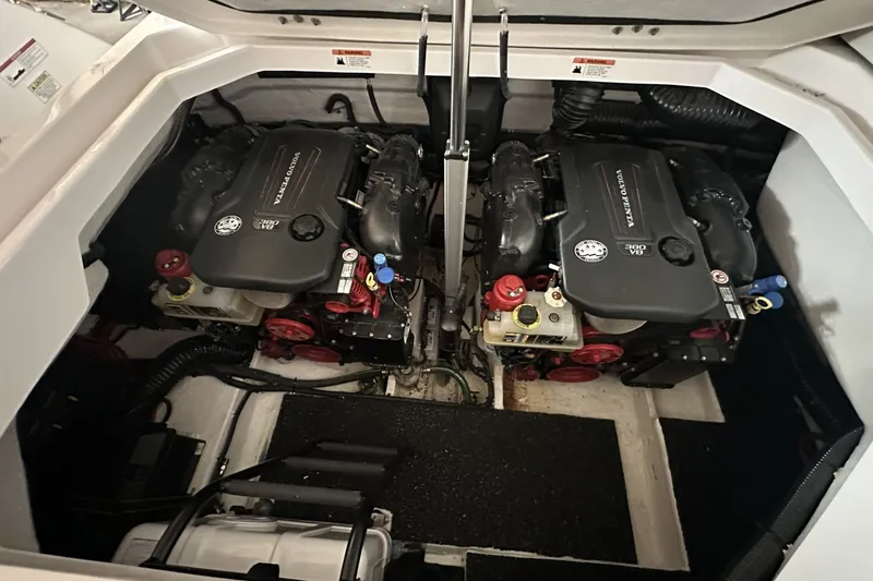 Slide: The Image of Engine compartment of 2023 Regal LS36 boat with dual Volvo Penta V8 engines. - 15