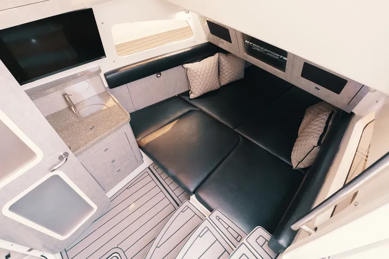 Slide: The Image of Luxurious interior of 2018 HCB 53 Suenos yacht with leather seating and modern amenities. - 30