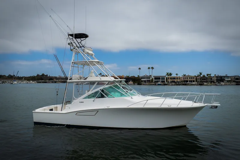 The Image of 2007 Cabo 31 Express boat on calm water with coastal homes in the background. - 0