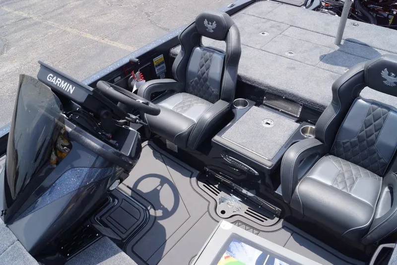 Slide: The Image of Interior of 2027 Phoenix 921 Elite X boat with Garmin navigation system and luxury seating. - 12