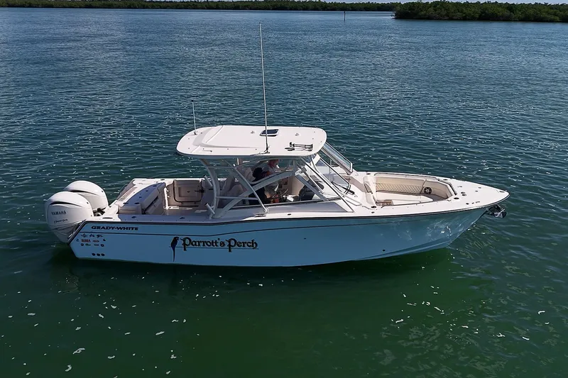 Slide: The Image of 2024 Grady-White Freedom 307 boat on calm water, side view. - 37