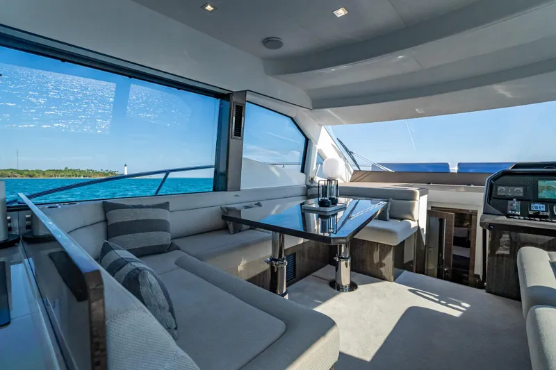 Slide: The Image of Luxurious interior of 2021 Galeon 500 Fly yacht with elegant seating and ocean view. - 39
