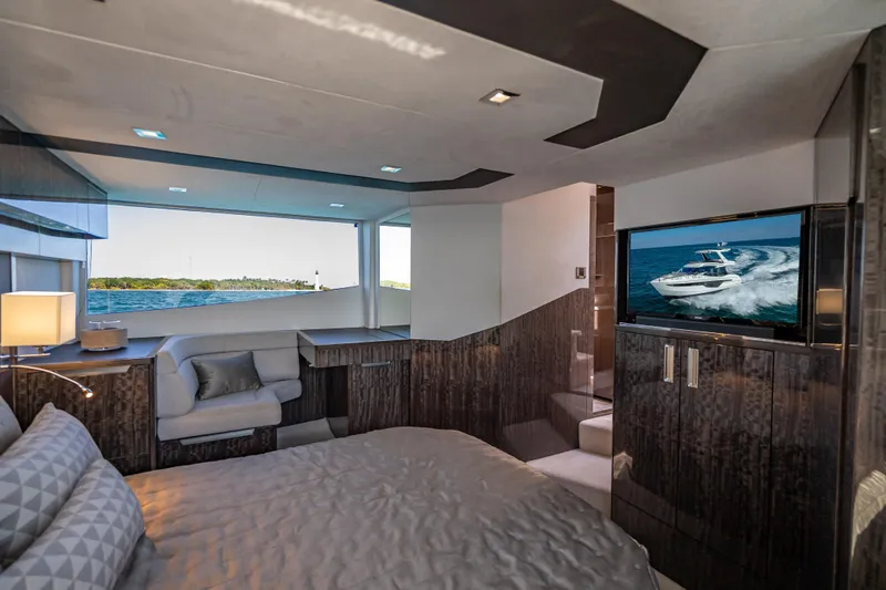 Slide: The Image of Luxurious interior of 2021 Galeon 500 Fly yacht with scenic ocean view. - 34