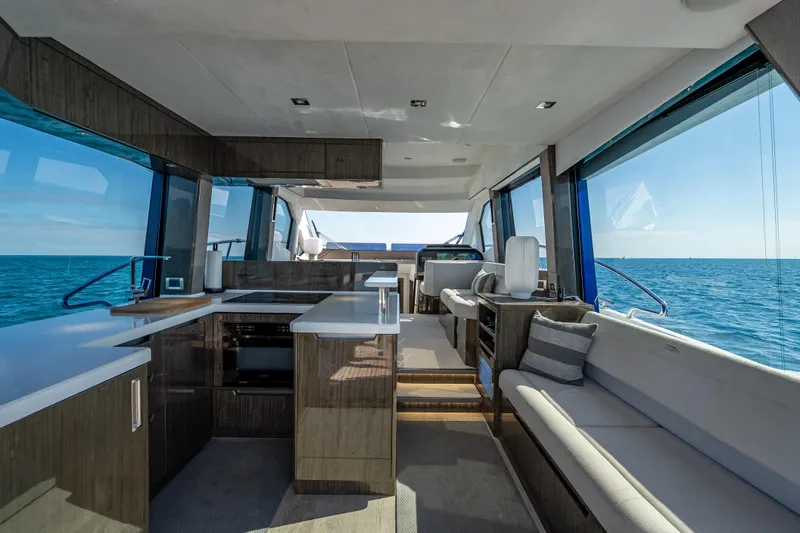 Slide: The Image of Luxurious interior of 2021 Galeon 500 Fly yacht with ocean view. - 45