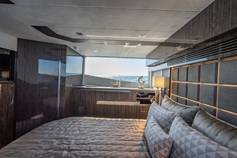 Slide: The Image of Luxurious interior of 2021 Galeon 500 Fly yacht with elegant bedroom design. - 32
