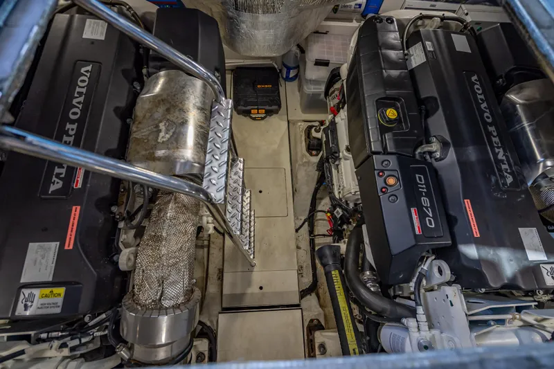 Slide: The Image of Engine room of 2021 Galeon 500 Fly yacht with Volvo Penta engines. - 55