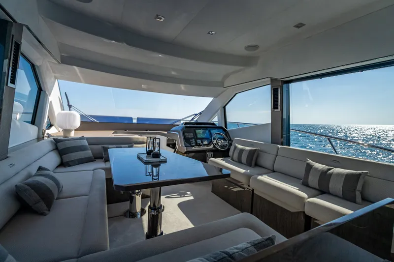 Slide: The Image of Luxurious interior of 2021 Galeon 500 Fly yacht with ocean view. - 40