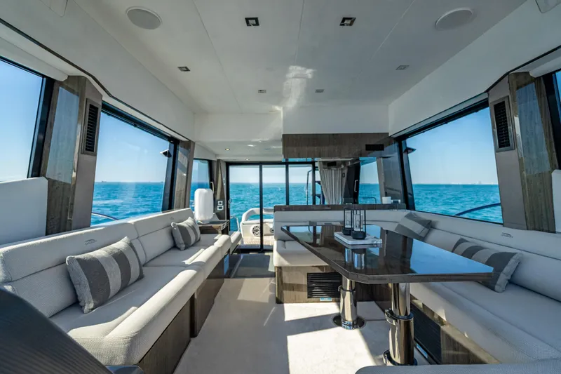 Slide: The Image of Luxurious interior of 2021 Galeon 500 Fly yacht with ocean view. - 36