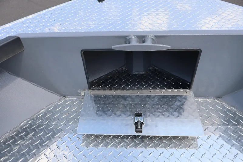 Slide: The Image of 2026 Alumaweld Columbia 21 boat with diamond plate flooring and storage compartment. - 18