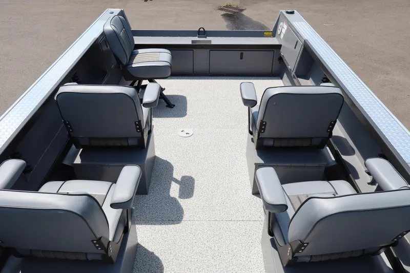 Slide: The Image of 2026 Alumaweld Columbia 21 boat interior with gray seating and spacious layout. - 20