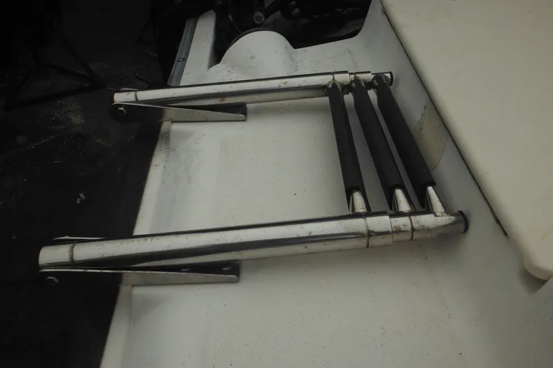 Slide: The Image of Folded metal ladder on a 2003 Boston Whaler 220 Dauntless boat. - 11