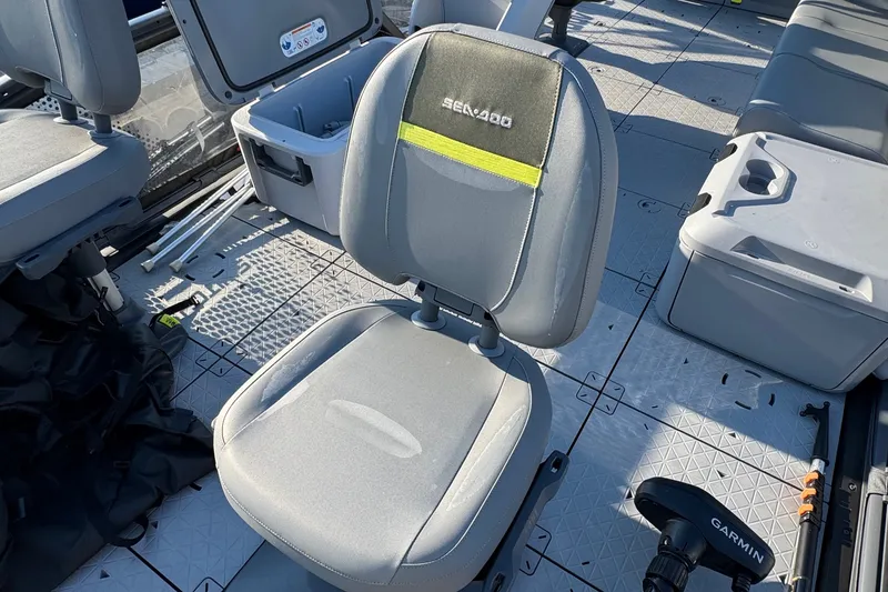 Slide: The Image of 2025 Sea-Doo Switch Fish 21 interior with seating and storage compartments. - 5