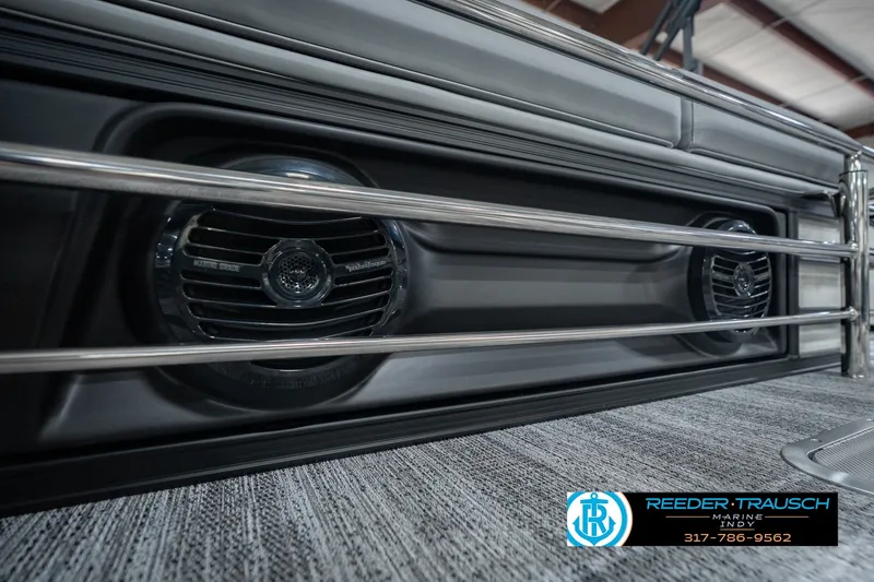 Slide: The Image of 2027 Bennington 22 MSB boat interior with premium audio system and sleek design. - 54