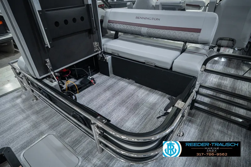Slide: The Image of Interior view of 2027 Bennington 22 MSB pontoon boat with seating and storage area. - 39
