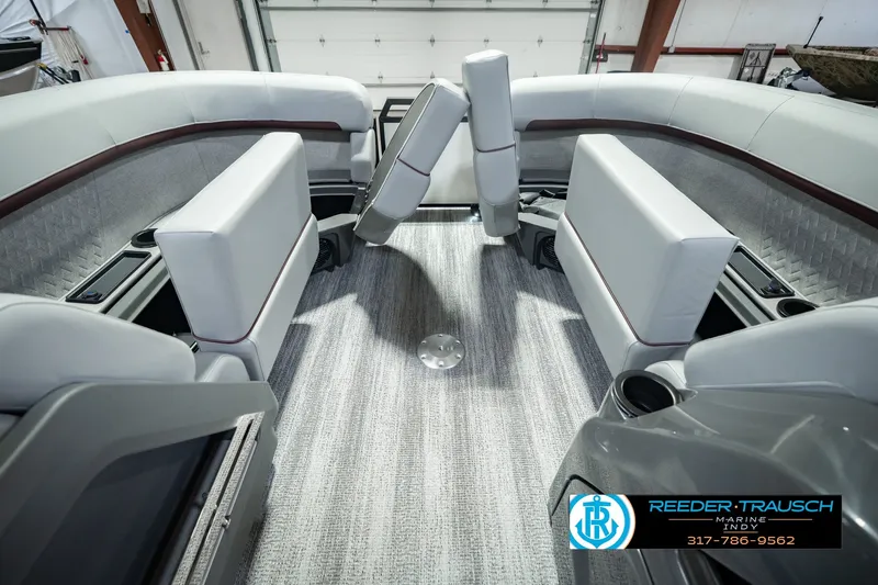 Slide: The Image of Interior of a 2027 Bennington 22 MSB pontoon boat with luxurious seating and modern design. - 28
