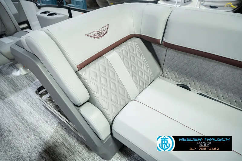 Slide: The Image of Luxurious seating on 2027 Bennington 22 MSB pontoon boat with diamond-pattern upholstery. - 29