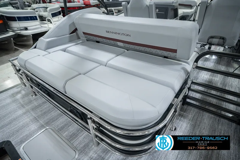 Slide: The Image of 2027 Bennington 22 MSB pontoon boat interior with plush seating and sleek design. - 35