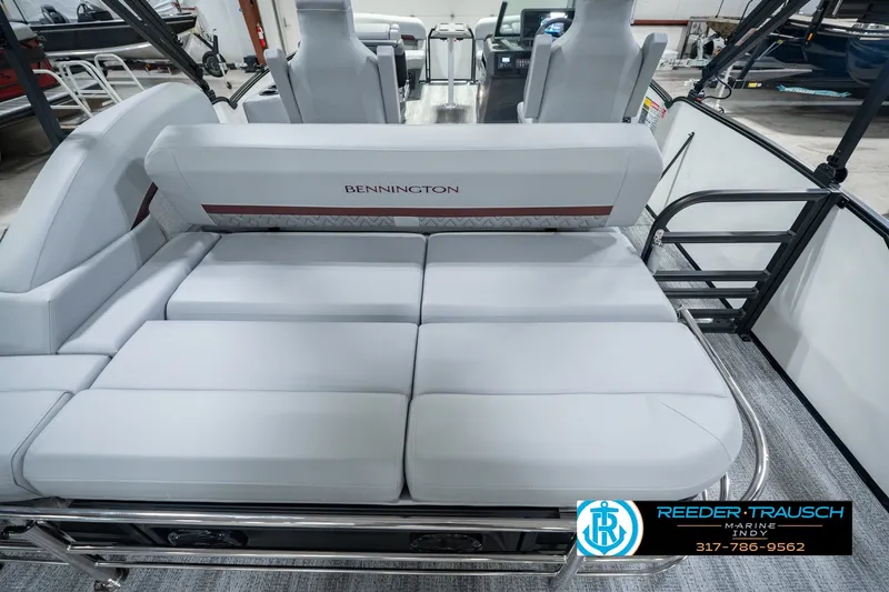 Slide: The Image of 2027 Bennington 22 MSB boat interior with luxurious seating and modern design. - 22