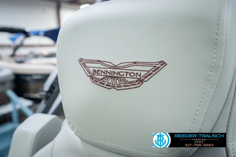 Slide: The Image of Close-up of Bennington 22 MSB 2027 boat seat with embroidered logo. - 48