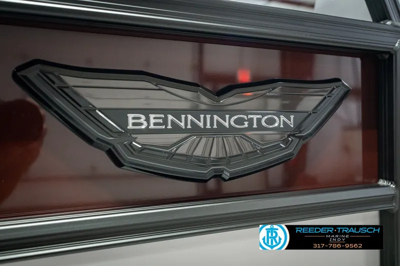 Slide: The Image of 2027 Bennington 22 MSB logo on a sleek, modern boat design. - 57