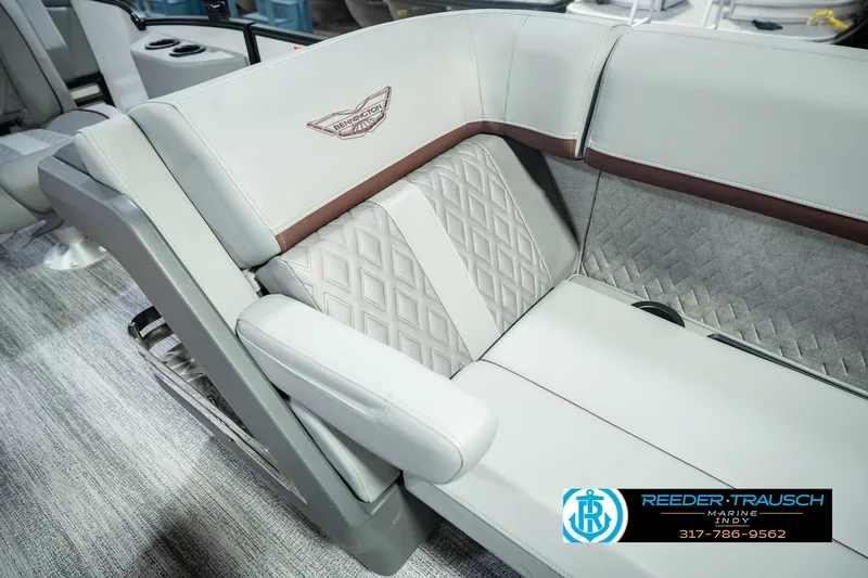 Slide: The Image of Luxurious seating on 2027 Bennington 22 MSB pontoon boat with diamond-pattern upholstery. - 30