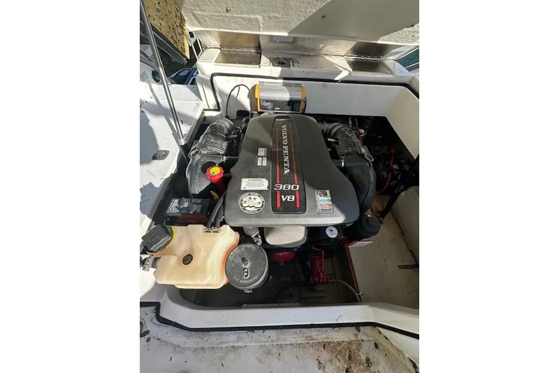 Slide: The Image of Engine compartment of a 2016 Cobalt A28 boat with Volvo Penta V8 engine. - 57