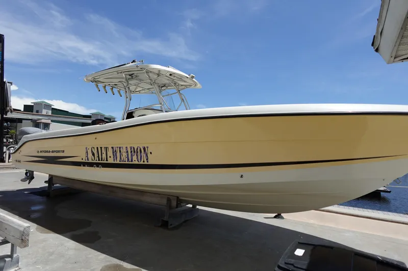 Slide: The Image of 2005 Hydra-Sports Vector 3300 CC boat on display under clear blue sky. - 1