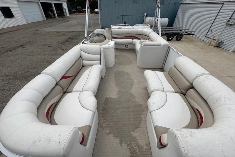 Slide: The Image of Pontoon boat interior with white and beige seating, Crest 20 II, 2008 model. - 10
