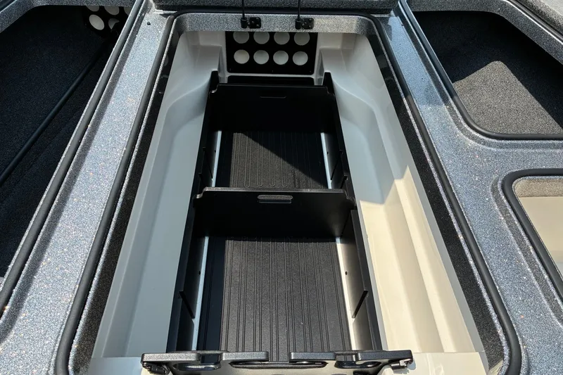 Slide: The Image of 2020 Ranger Z185 boat storage compartment with organized interior layout. - 21