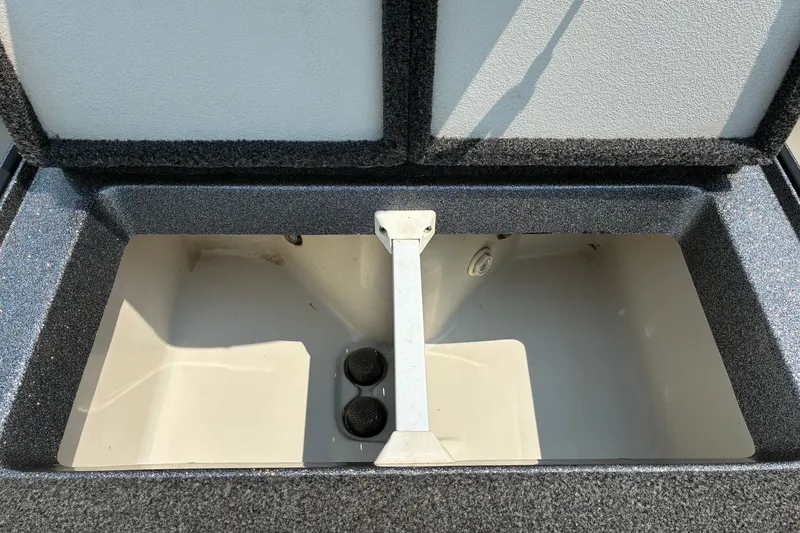 Slide: The Image of Open storage compartment in a 2020 Ranger Z185 boat, featuring a spacious interior. - 24