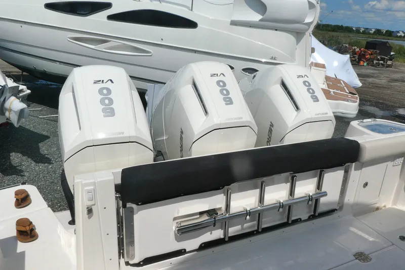 Slide: The Image of 2026 Boston Whaler 405 Conquest with triple Mercury 600 V12 engines. - 5